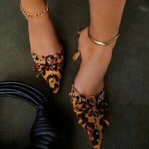 Women's Leopard Trendy High Heeled Kitten Heels Mules